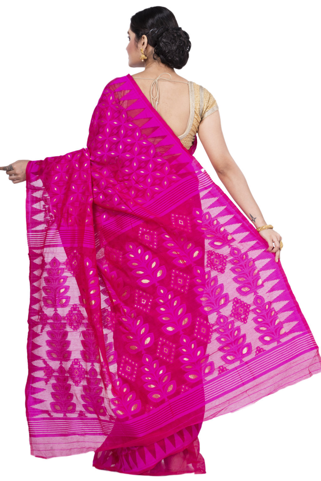 Pink Pure Cotton Minakari_Jmdni Jamdani Saree (697)